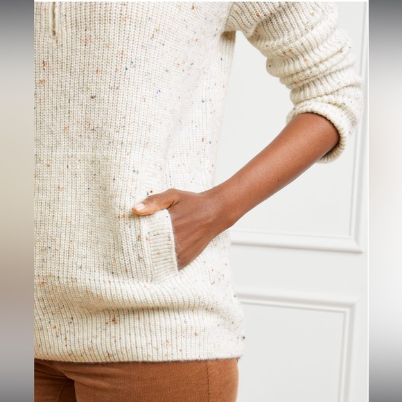 Talbots Half Zip Mockneck Pullover Speckled Off White Quarter Zip with Pocket - Picture 3 of 10